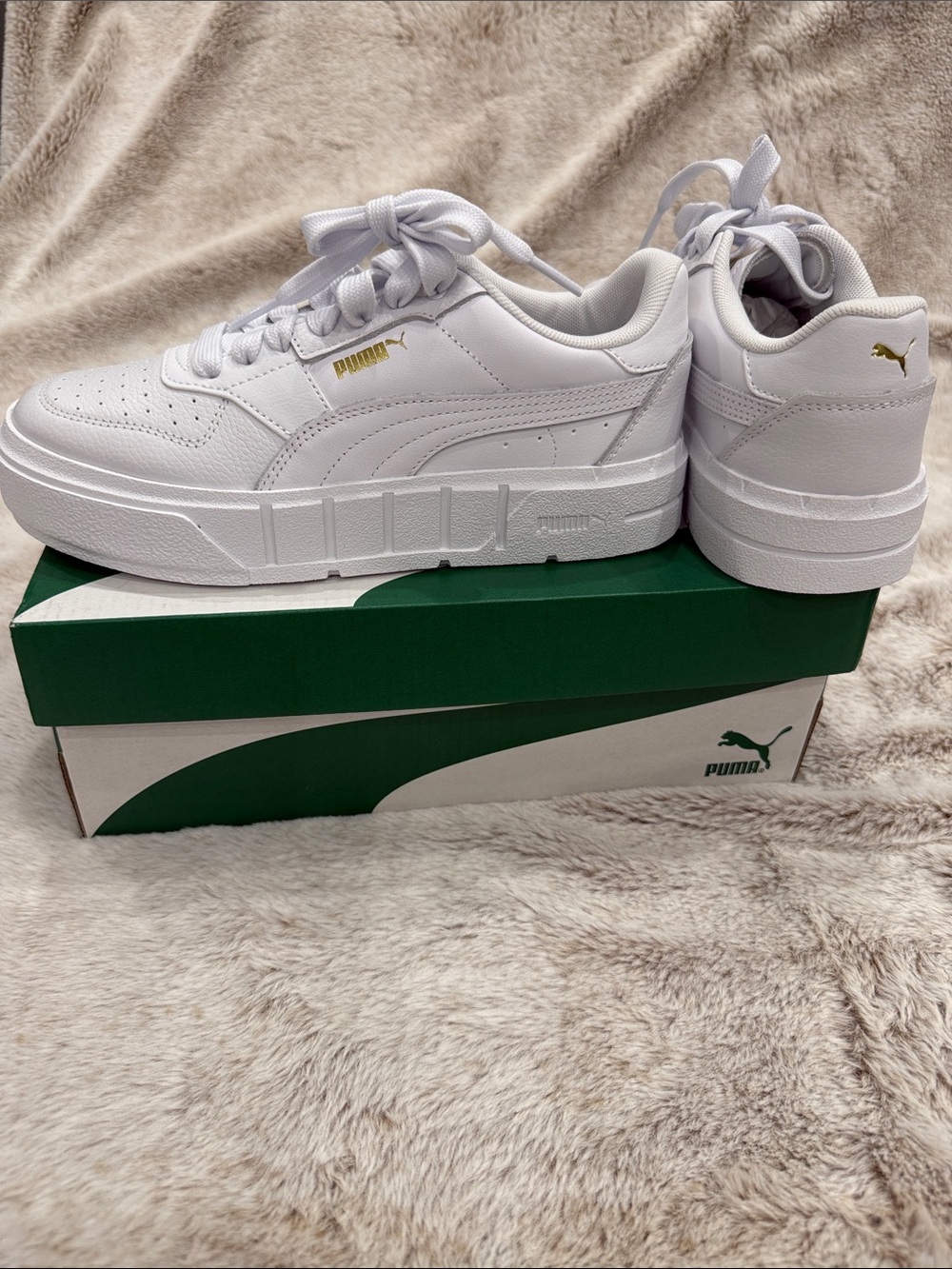 Puma Women's  Cali Court Leather white Sneakers with Gold Logos